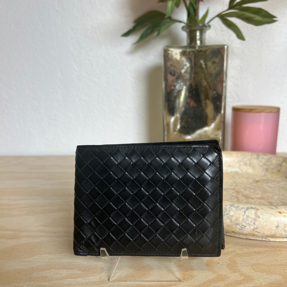 Bottega Veneta Black Intrecciato Piccolo Bi-Fold Wallet With Coin Purse
